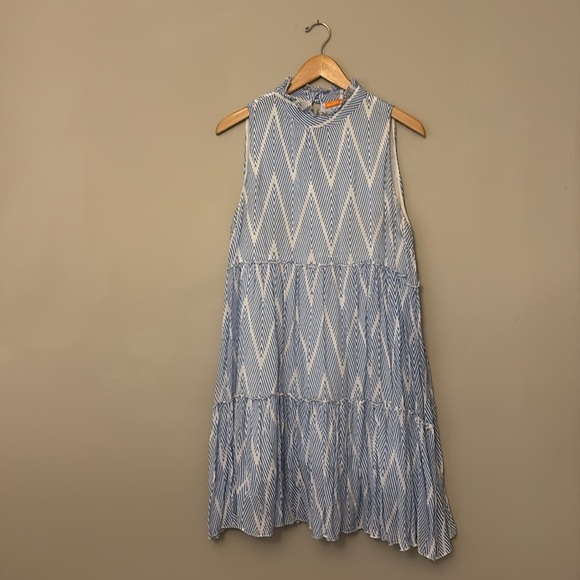 OLIPHANT Sleeveless Tiered Short Dress in Santorini Blue Large - Picture 2 of 9